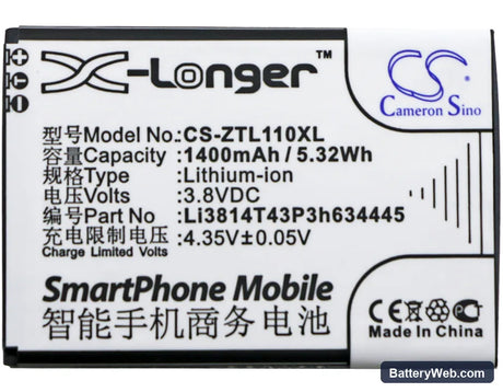 ZTE Blade L110 Replacement Battery, 3.8V, 1400mAh, Li-ion 3