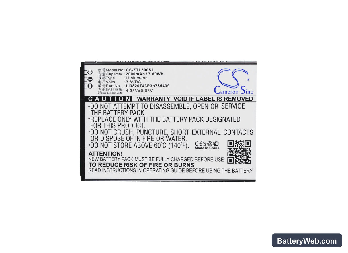 ZTE Blade L3 Replacement Battery, 3.8V, 2000mAh, Li-ion 5