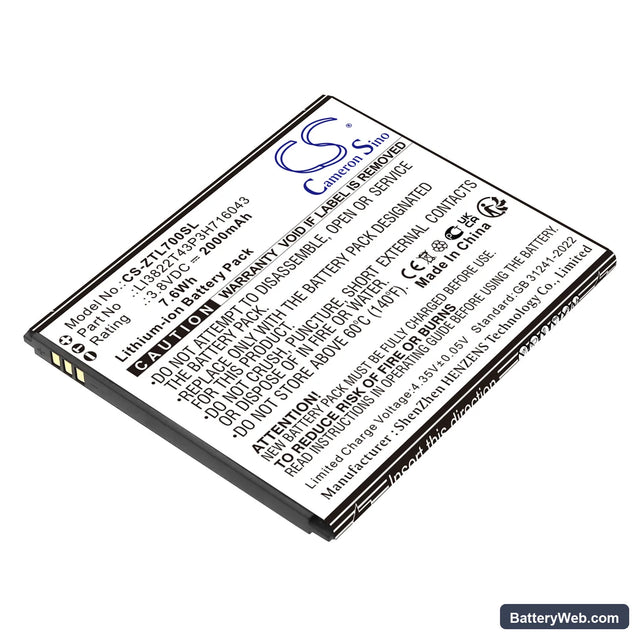 ZTE Blade A30 Replacement Battery, 3.8V, 2000mAh, Li-ion 1