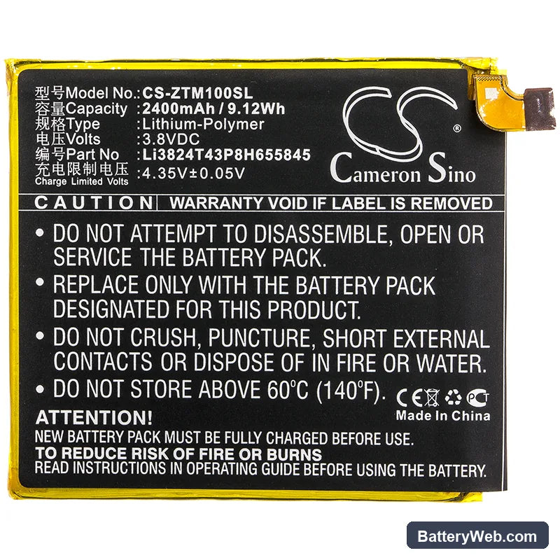 ZTE Mono MO-01J Replacement Battery, 3.8V, 2400mAh, Li-Polymer 3
