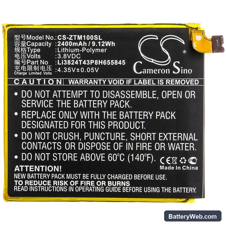 ZTE Mono MO-01J Replacement Battery, 3.8V, 2400mAh, Li-Polymer 3