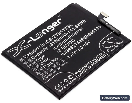 ZTE Nubia Z17 Replacement Battery, 3.85V, 3100mAh, Li-Polymer 1