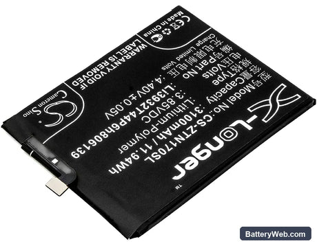 ZTE Nubia Z17 Replacement Battery, 3.85V, 3100mAh, Li-Polymer 2
