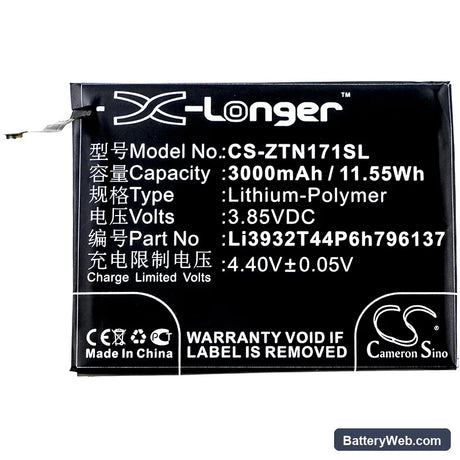 ZTE Nubia Z17 Mini Replacement Battery, 3.85V, 3000mAh, Li-Polymer 3
