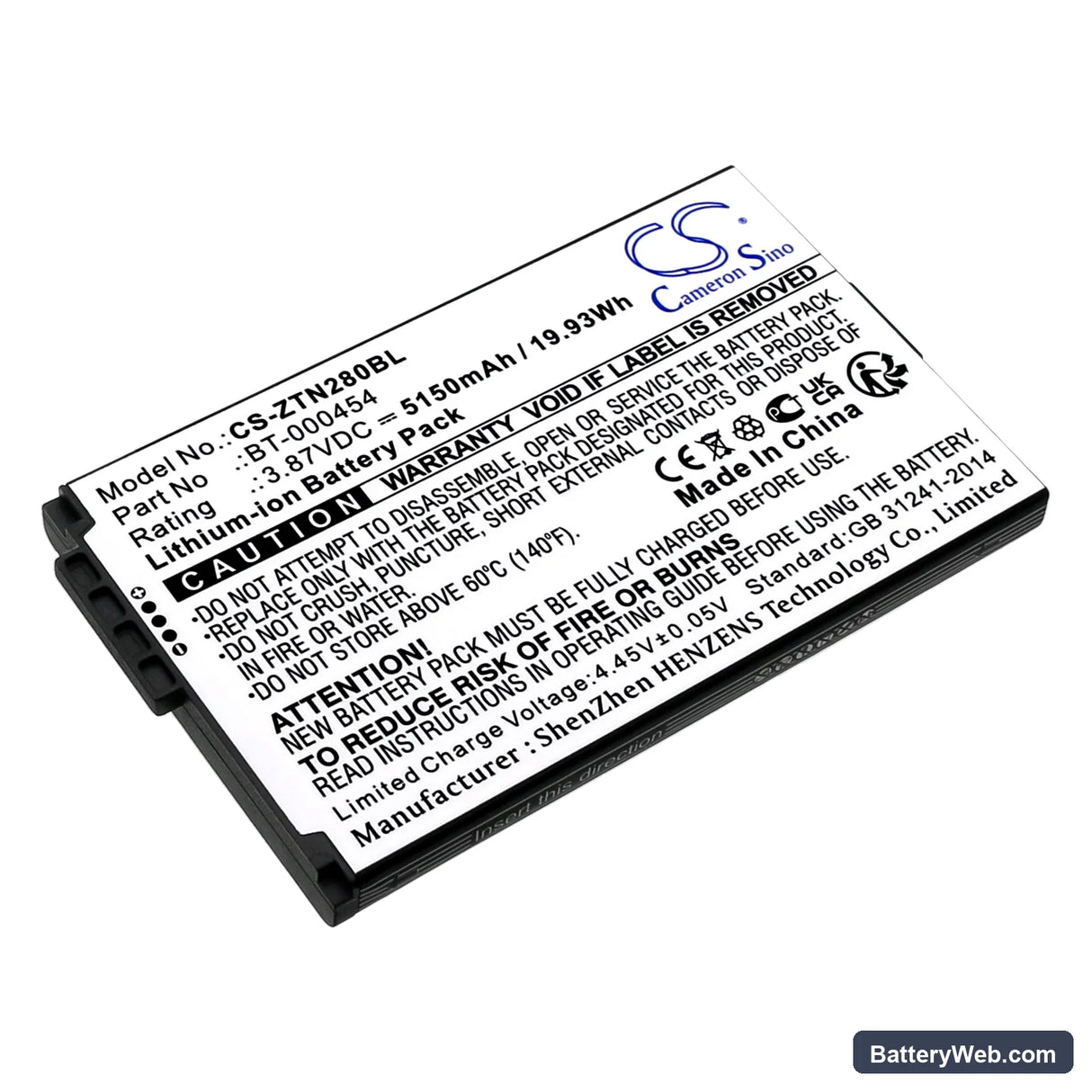 Zebra TC15 Replacement Battery, 3.87V, 5150mAh, Li-ion 1