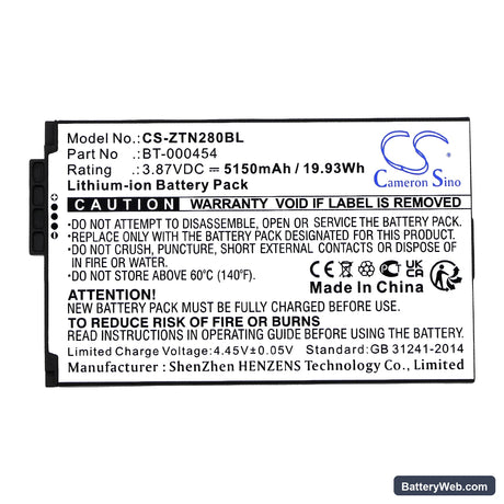 Zebra TC15 Replacement Battery, 3.87V, 5150mAh, Li-ion 5