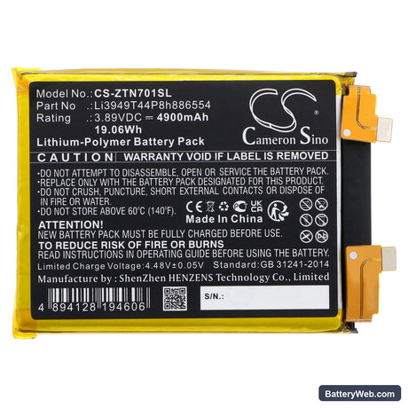 ZTE Nubia Z40 Pro Replacement Battery, 3.89V, 4900mAh, Li-Polymer 3