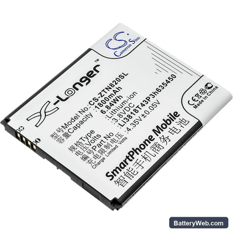 ZTE Z820 Replacement Battery, 3.8V, 1800mAh, Li-ion 1
