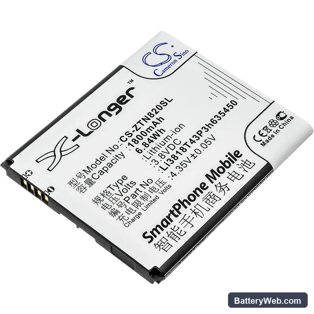 ZTE Z820 Replacement Battery, 3.8V, 1800mAh, Li-ion 1