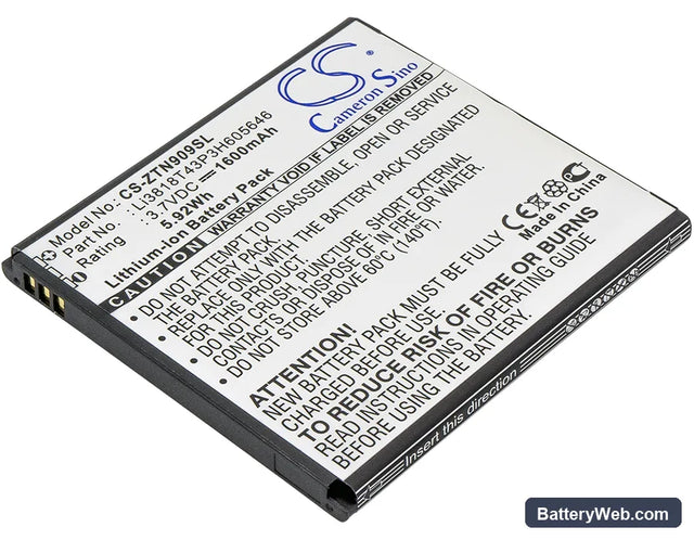 ZTE N909 Replacement Battery, 3.7V, 1600mAh, Li-ion 1