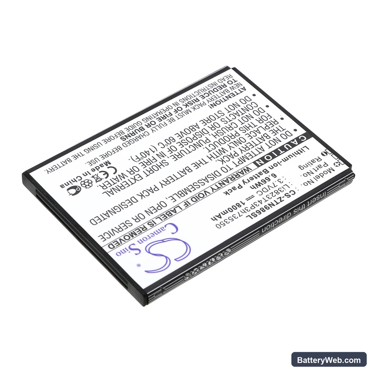 ZTE N986 Replacement Battery, 3.7V, 1800mAh, Li-ion 2