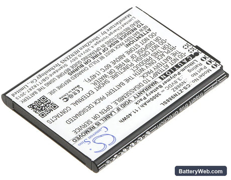 ZTE N988Z Replacement Battery, 3.8V, 3000mAh, Li-Polymer 2