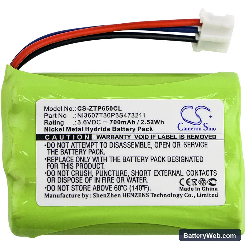 ZTE WP650 Replacement Battery, 3.6V, 700mAh, Ni-MH 3