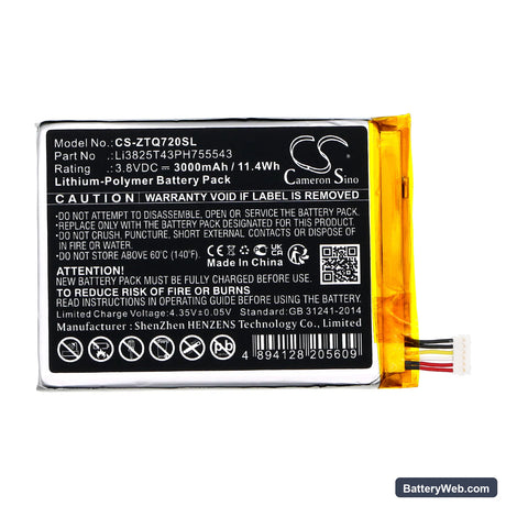 ZTE SRQ-V72M Replacement Battery, 3.8V, 3000mAh, Li-Polymer 3