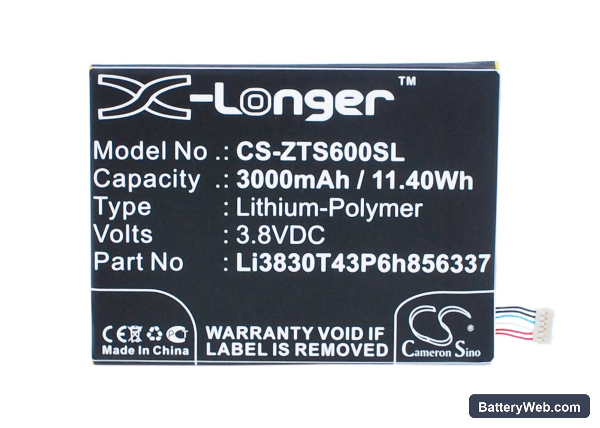 ZTE Blade S6 Lux Dual SIM Replacement Battery, 3.8V, 3000mAh, Li-Polymer 5