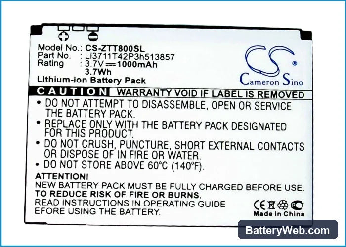 ZTE T8 Replacement Battery, 3.7V, 1000mAh, Li-ion 5