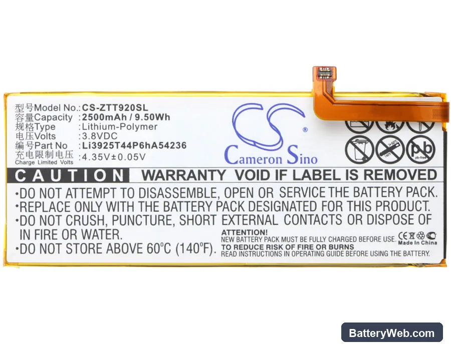 ZTE Blade S7 Replacement Battery, 3.8V, 2500mAh, Li-Polymer 5