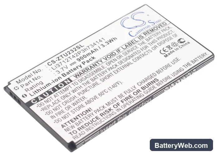 ZTE N960 Replacement Battery, 3.7V, 900mAh, Li-ion 1