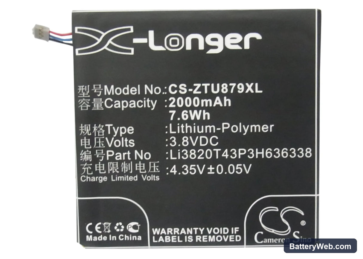 ZTE U879 Replacement Battery, 3.8V, 2000mAh, Li-Polymer 5
