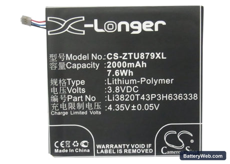 ZTE U879 Replacement Battery, 3.8V, 2000mAh, Li-Polymer 5
