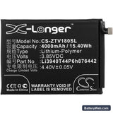 ZTE Nubia V18 Replacement Battery, 3.85V, 4000mAh, Li-Polymer 3
