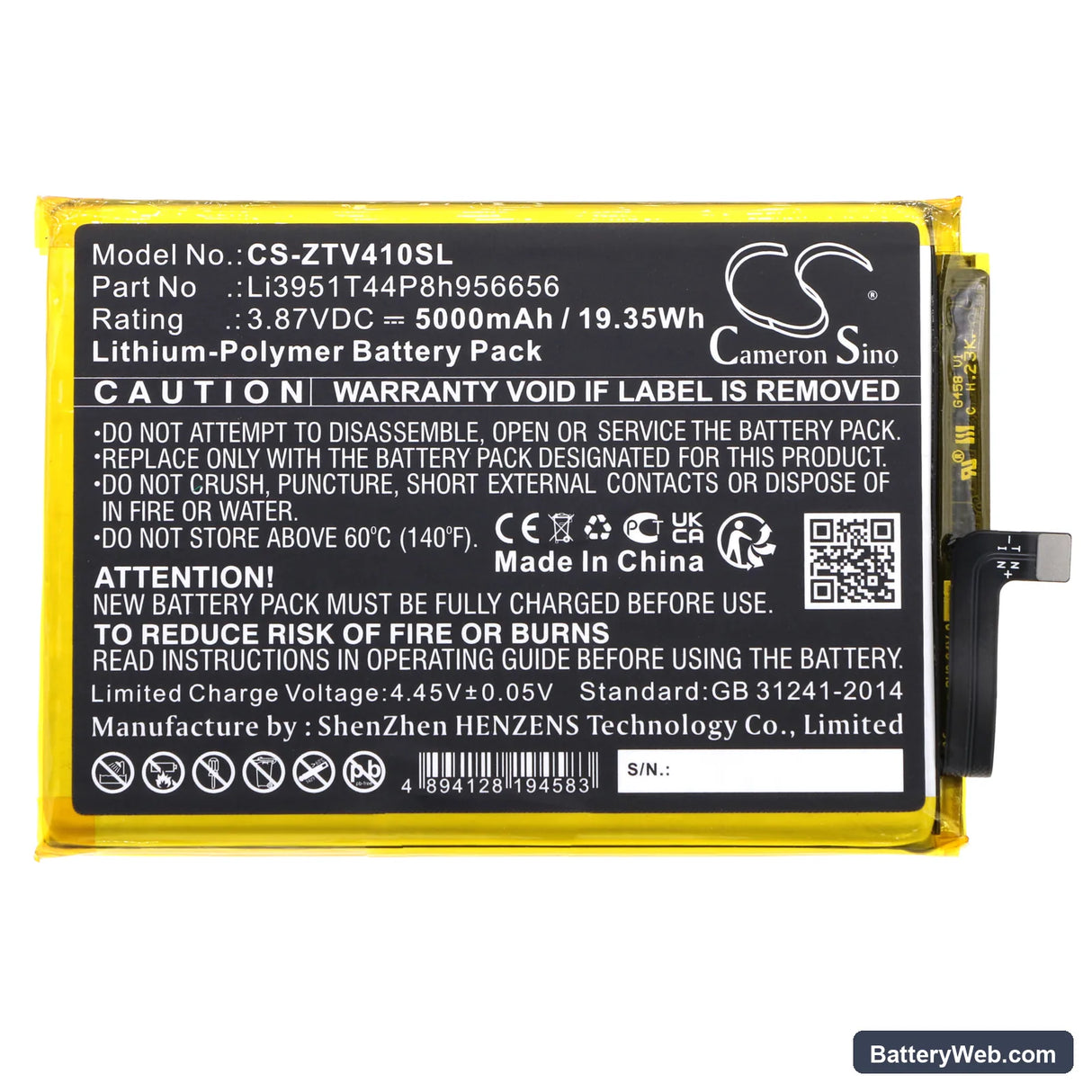 ZTE Blade V40 Replacement Battery, 3.87V, 5000mAh, Li-Polymer 3
