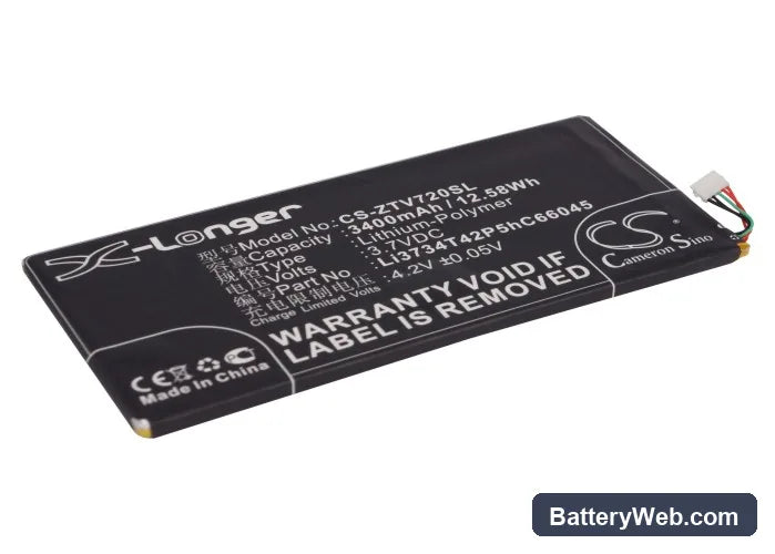 ZTE V72 Replacement Battery, 3.7V, 3400mAh, Li-Polymer 1