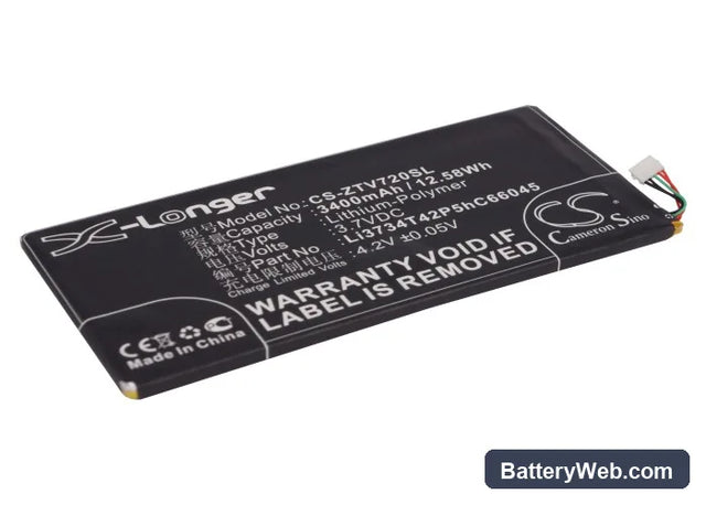 ZTE V72 Replacement Battery, 3.7V, 3400mAh, Li-Polymer 1