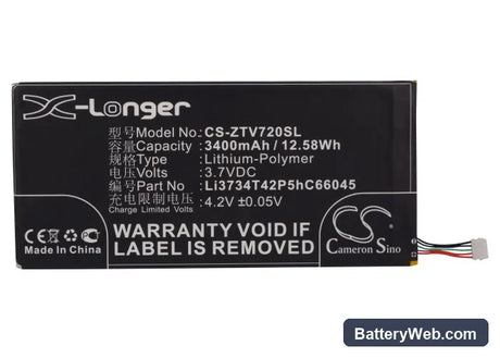 ZTE V72 Replacement Battery, 3.7V, 3400mAh, Li-Polymer 5