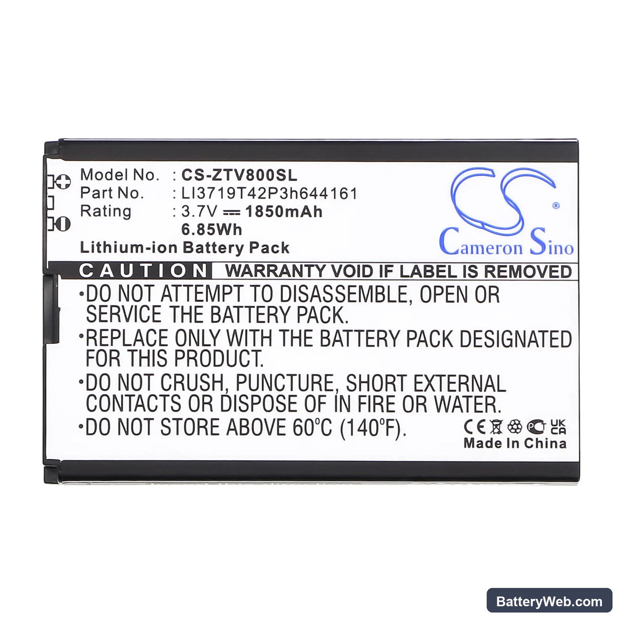 Cricket Engage Replacement Battery, 3.7V, 1850mAh, Li-ion 3