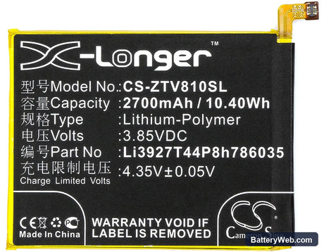 ZTE Blade V8 Replacement Battery, 3.85V, 2700mAh, Li-Polymer 5