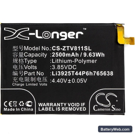 ZTE Blade V8 Lite Replacement Battery, 3.85V, 2500mAh, Li-Polymer 3