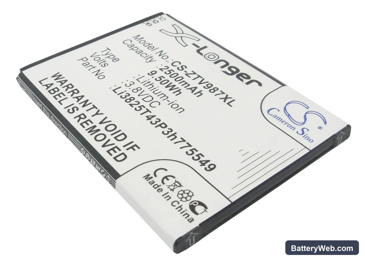 ZTE Vital Replacement Battery, 3.8V, 2500mAh, Li-ion 1