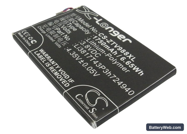 ZTE Grand S Replacement Battery, 3.8V, 1750mAh, Li-Polymer 1