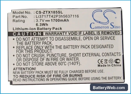 ZTE F158 Replacement Battery, 3.7V, 1700mAh, Li-ion 5