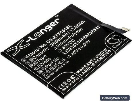 Nubia M2 Replacement Battery, 3.85V, 3600mAh, Li-Polymer 1