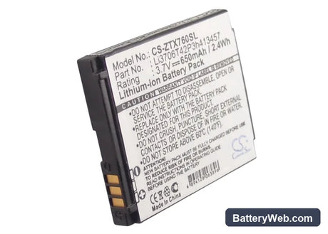 T-Mobile Vairy Touch Replacement Battery, 3.7V, 650mAh, Li-ion 5