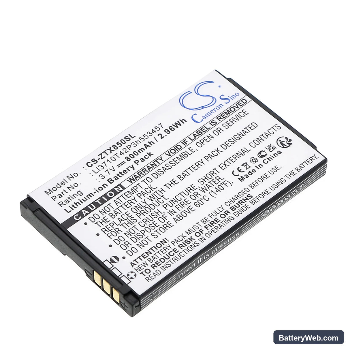 T-Mobile E110 Zest Replacement Battery, 3.7V, 800mAh, Li-ion 1
