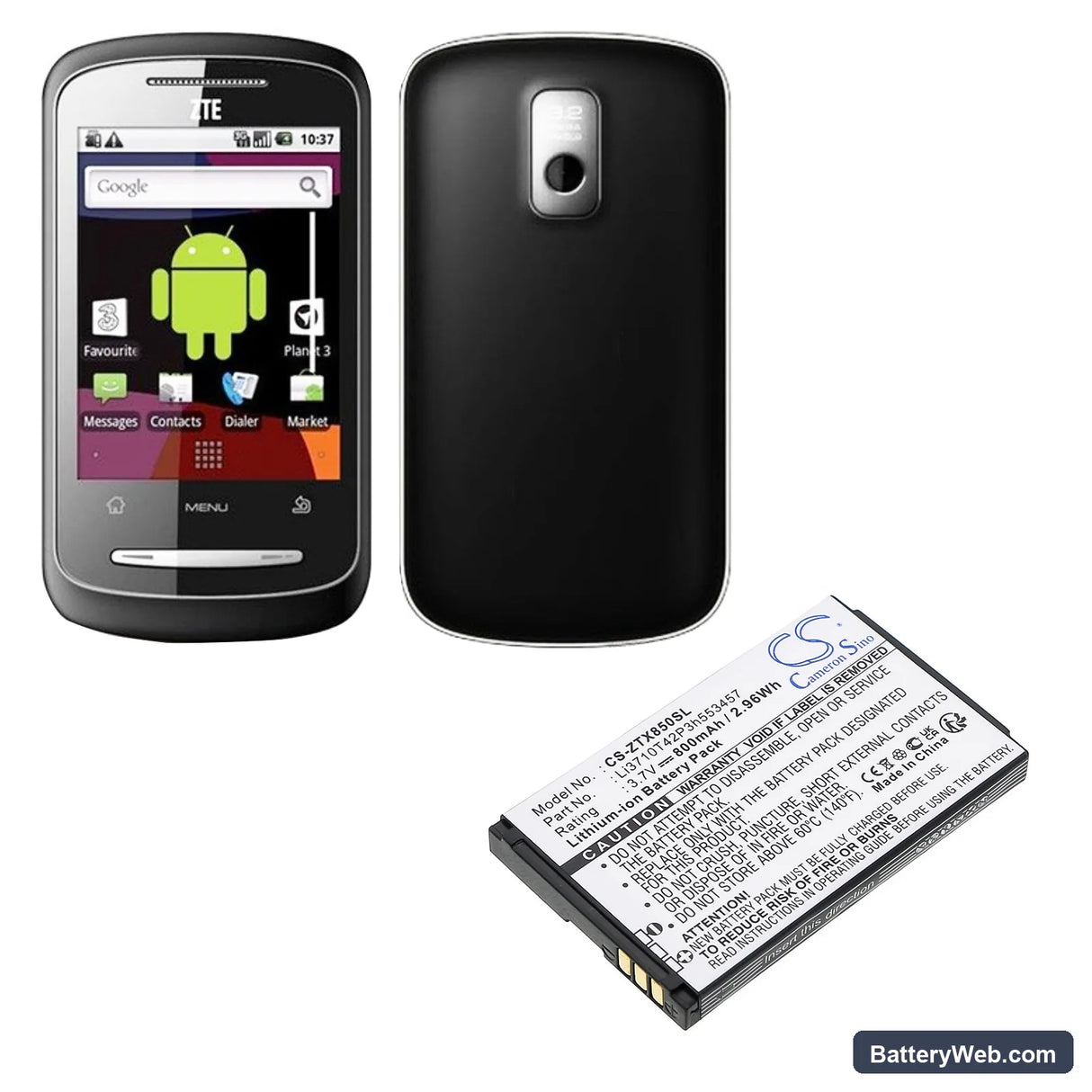 T-Mobile E110 Zest Replacement Battery, 3.7V, 800mAh, Li-ion 4