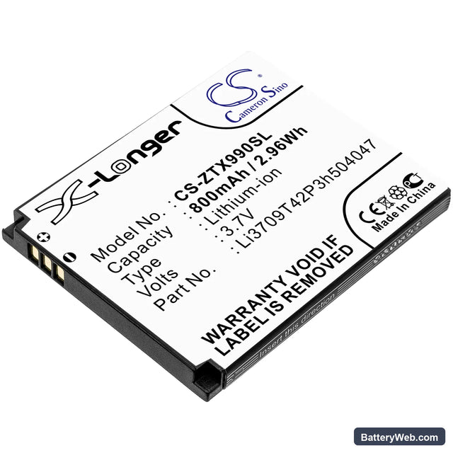 ZTE Rio Replacement Battery, 3.7V, 800mAh, Li-ion 1