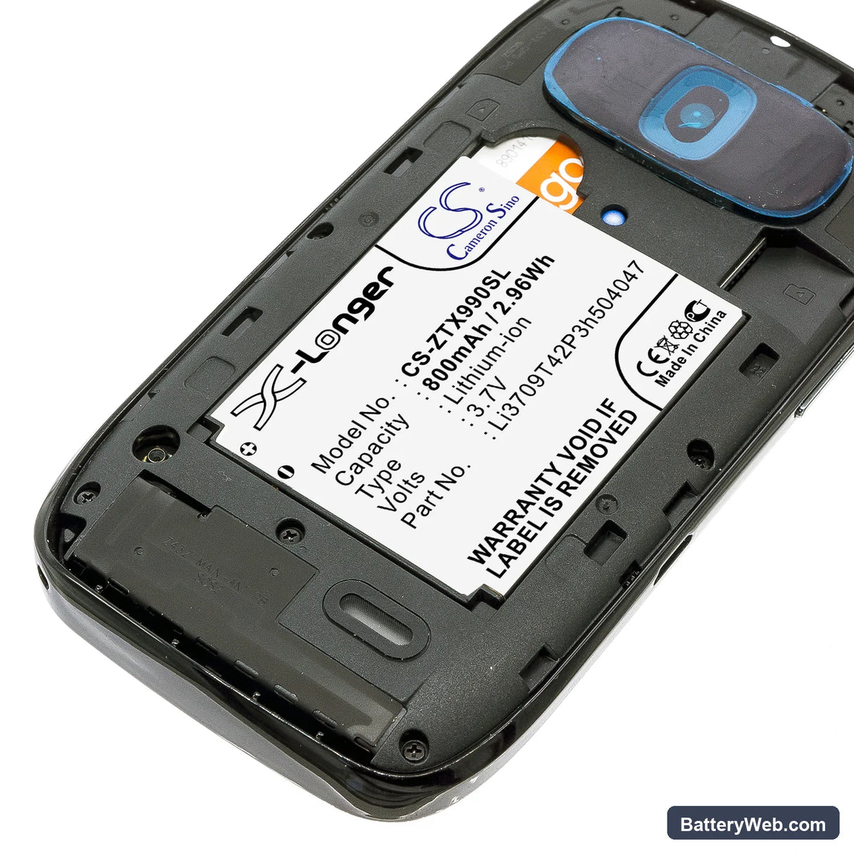ZTE Rio Replacement Battery, 3.7V, 800mAh, Li-ion 5