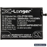 ZTE Blade Max View Replacement Battery, 3.85V, 3800mAh, Li-Polymer 3