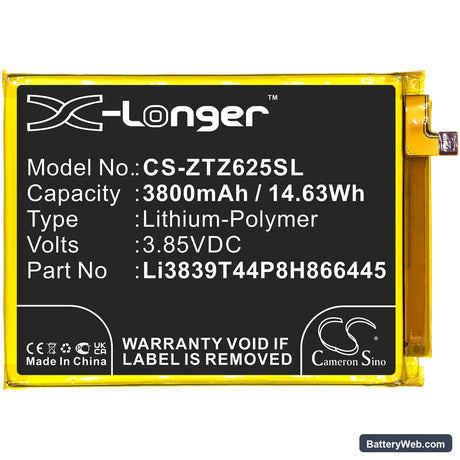 ZTE Blade 11 Prime 2020 Replacement Battery, 3.85V, 3800mAh, Li-Polymer 3