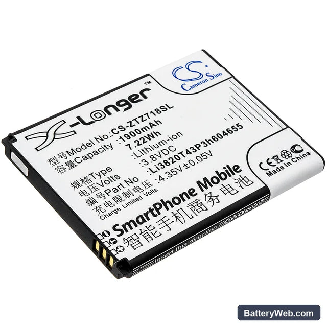ZTE Z718 Replacement Battery, 3.8V, 1900mAh, Li-ion 1