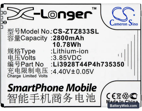 ZTE Avid Trio Replacement Battery, 3.85V, 2800mAh, Li-ion 5