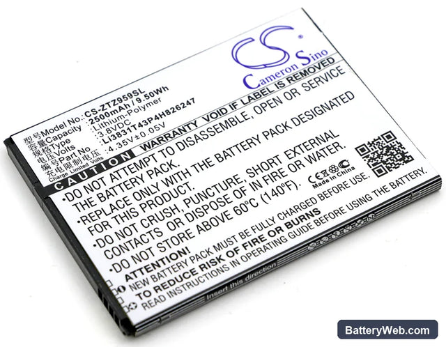 ZTE GRAND X 3 Replacement Battery, 3.8V, 2500mAh, Li-Polymer 1