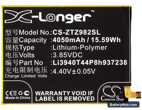 ZTE Blade Z Max Replacement Battery, 3.85V, 4050mAh, Li-Polymer 5