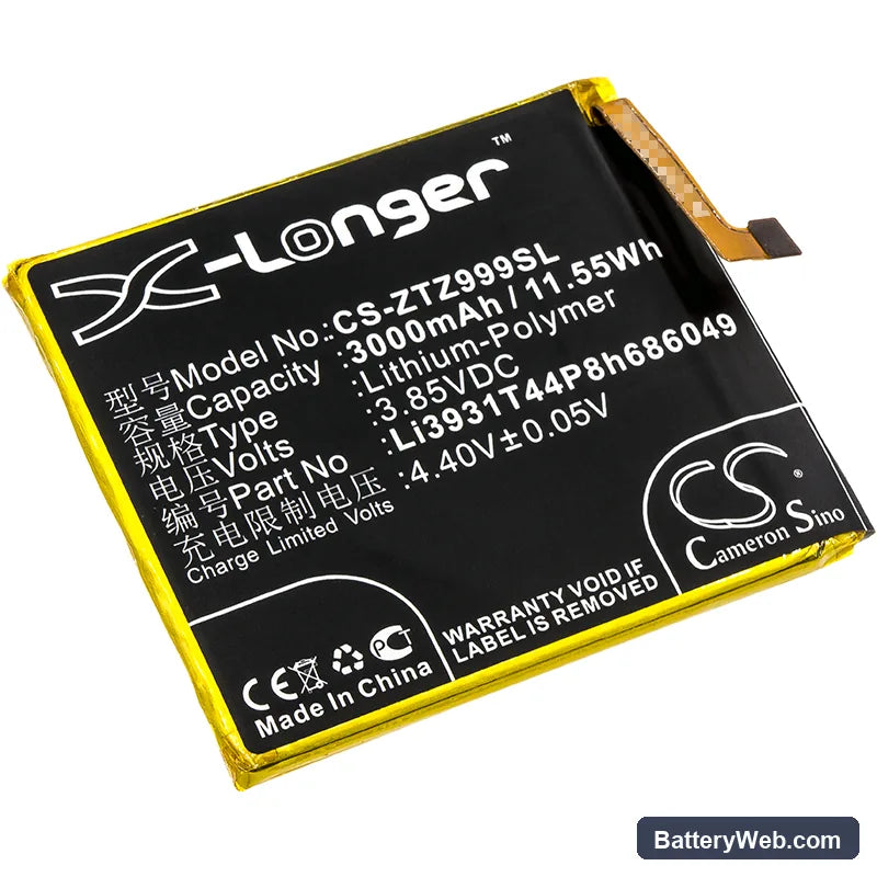 ZTE Axon M Replacement Battery, 3.85V, 3000mAh, Li-Polymer 1