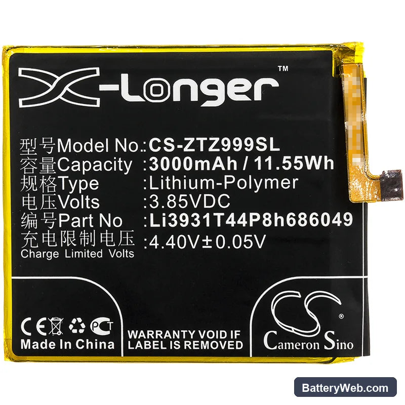 ZTE Axon M Replacement Battery, 3.85V, 3000mAh, Li-Polymer 3