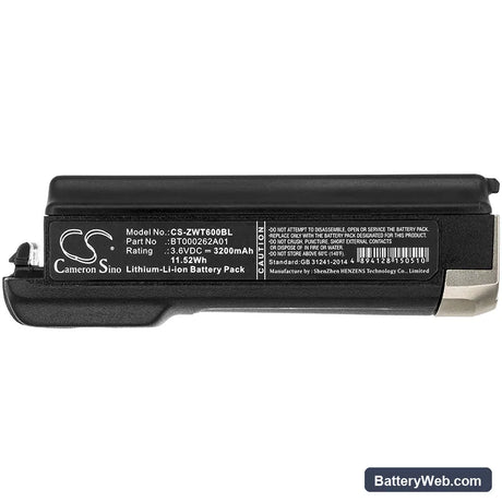 Zebra WT6000 Replacement Battery, 3.6V, 3200mAh, Li-ion 5